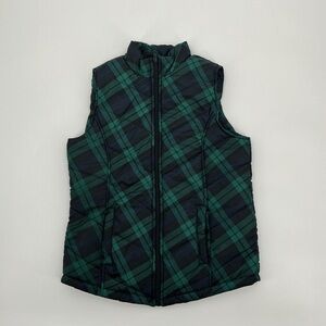 Hannah Green and Black Plaid Zip Puffer Vest Size Small